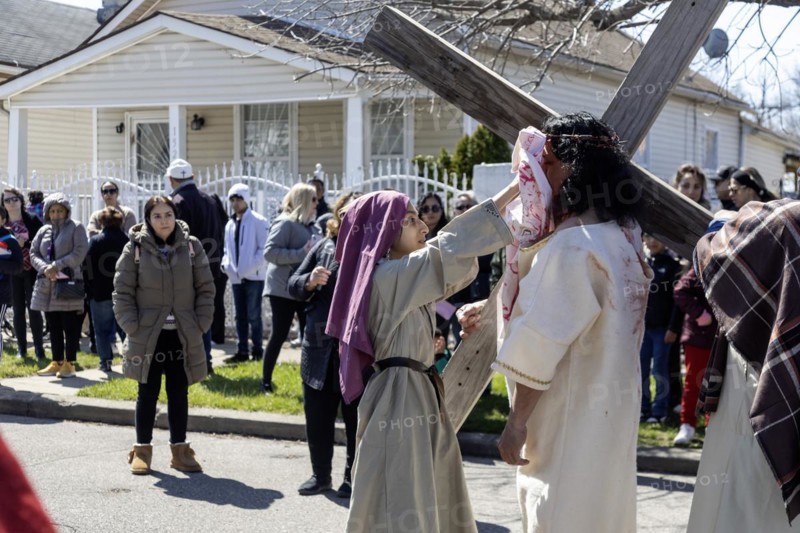 Detroit, Michigan, The Stations of the Cross are portrayed, in Spanish, on Good Friday at the Catholic Basilica of Ste. Anne. Ste. Anne was founded by French colonists in 1701. The church now serves a mostly Mexican-American community