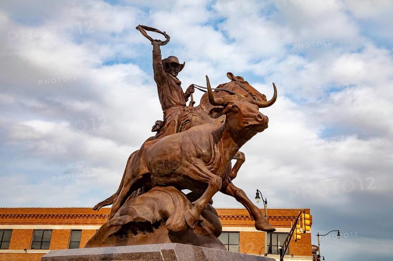 Oklahoma City, Oklahoma, 'Headin To Market, ' a sculpture by Harold T. Holden, in Stockyards City. The area has stores and restaurants for ranchers and others in the cattle business.. It is adjacent to the Oklahoma National Stockyards