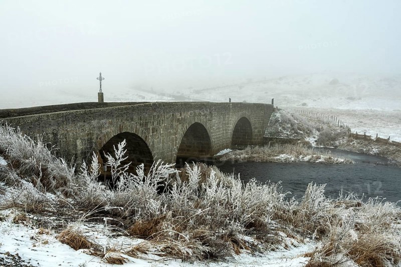 Aubrac plateau. Marchastel bridge on river Bès. Lozere department. Occitanie. France