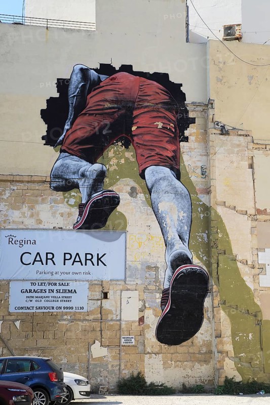 Wall mural painting picture in car park, Sliema, Valletta, Malta, Europe