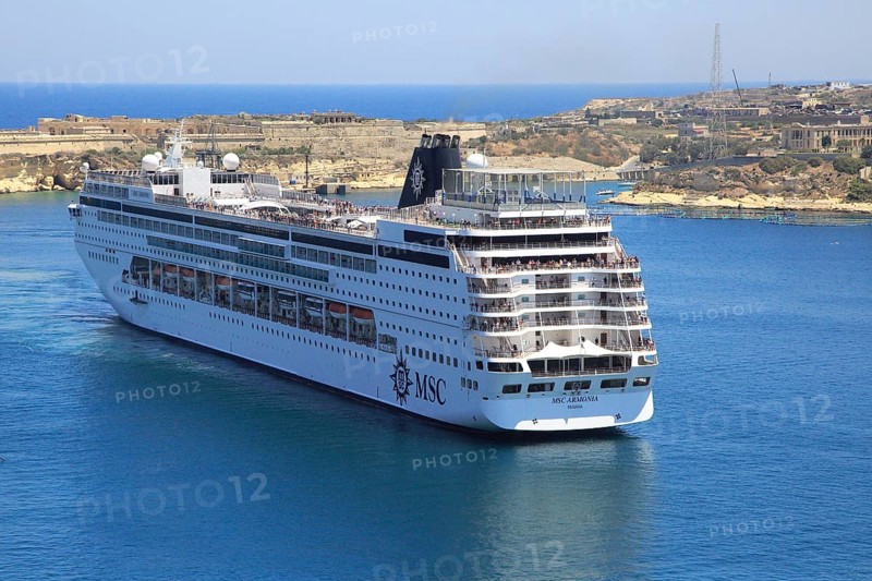 MSC cruise ship in Grand Harbour arriving in Valletta, Malta, Europe