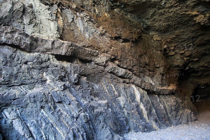 Igneous intrusive sill feature in sea cave at Ajuy, Fuerteventura, Canary Islands, Spain, Europe