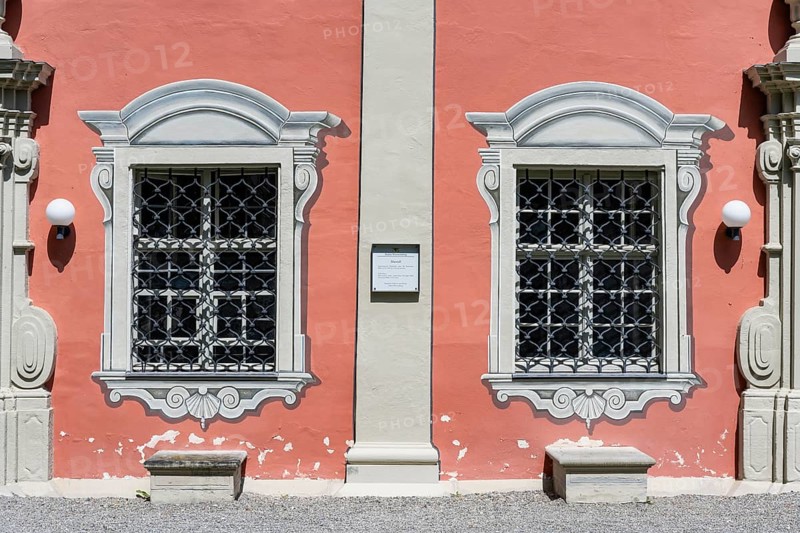 Detailed view of the stables, princely stables, facade in baroque architectural style, Salem Castle, former imperial abbey, former monastery of the Cistercian order, Salem, Lake Constance, Lake Constance district, Baden-Württemberg, Germany, Europe