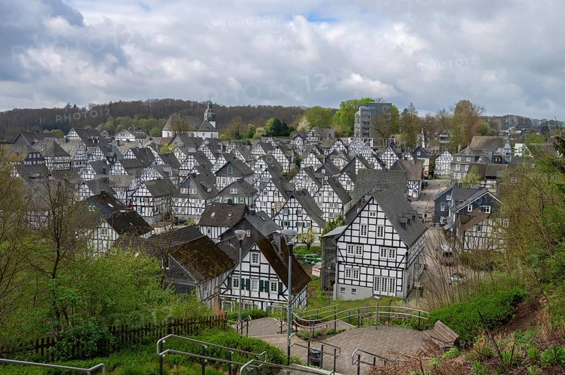 Panoramic view of the historic old town, Alter Flecken, 17th century, Freudenberg, North Rhine-Westphalia, Germany, Europe