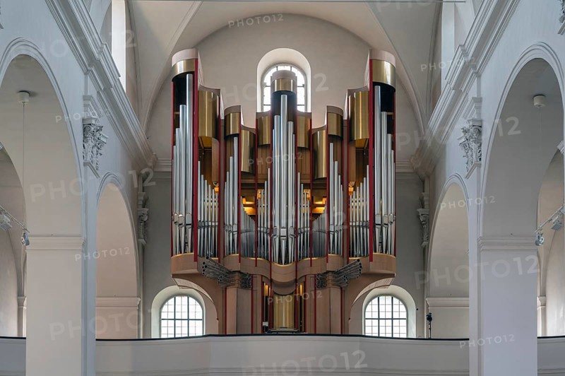 Main organ in the Augustinian Church, created in 1996, Dominikanerplatz, Würzburg, Lower Franconia, Bavaria, Germany, Europe