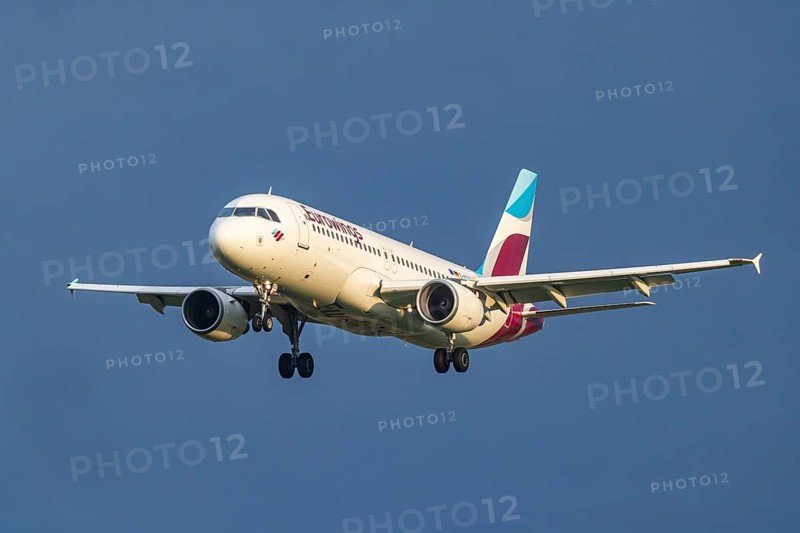 Aircraft landing at Zurich Airport. Registration: D-ABZE, EUROWINGS, AIRBUS A320-200, Zurich, Switzerland, Europe