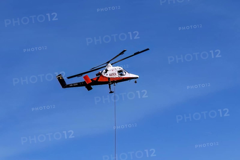 Helicopter Helicopter K-1200 K-Max from manufacturer Kaman Aerospace with Flettner twin rotor developed by Anton Flettner Twin rotor for transporting external loads, Switzerland, Europe
