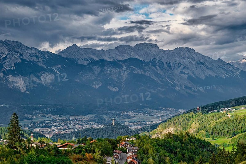View of Innsbruck and the mountains of the Innsbruck Nordkette, Alpine landscape, Innsbruck, Tyrol, Austria, Europe