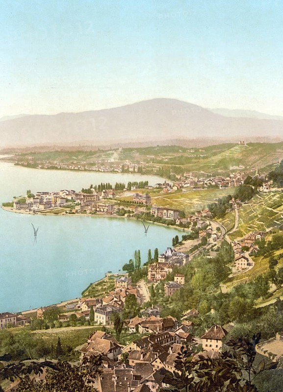 Montreux and Clarens, Geneve Lake, Switzerland, Historic, digitally restored reproduction from a 19th century original, Record date not stated, Montreux, and Clarens, Geneve Lake, Switzerland, Historic, digitally restored reproduction from a 19th century original, Record date not stated, Europe