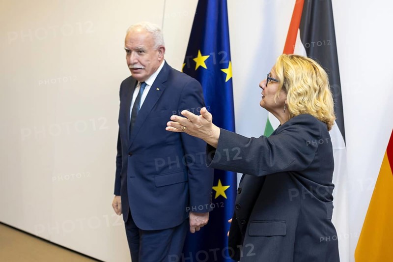 Federal Development Minister Svenja Schulze, SPD, in conversation with the Foreign Minister of the Palestinian Authority, Riad Malki. Berlin, 12.02.2024. Photographed on behalf of the Federal Ministry for Economic Cooperation and Development