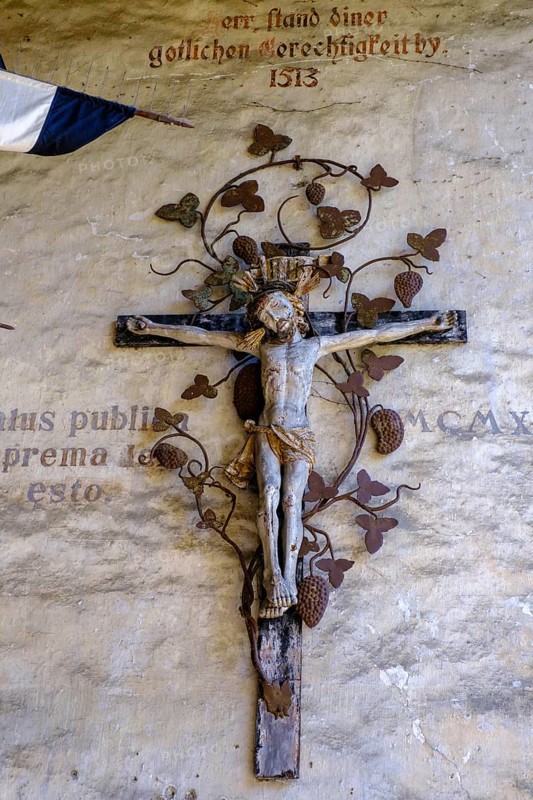 Cross with grapes, Unteres Tor, Oberstadt, Bregenz, Vorarlberg, Austria, Europe
