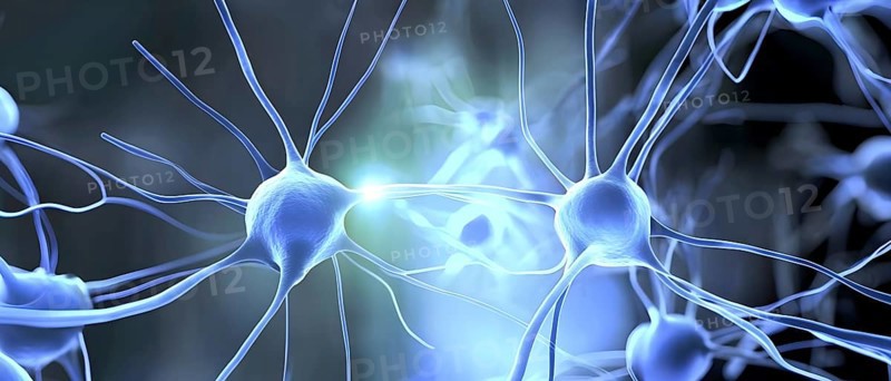 Visualization of neurons firing neurotransmitters in the synaptic gap, AI generated