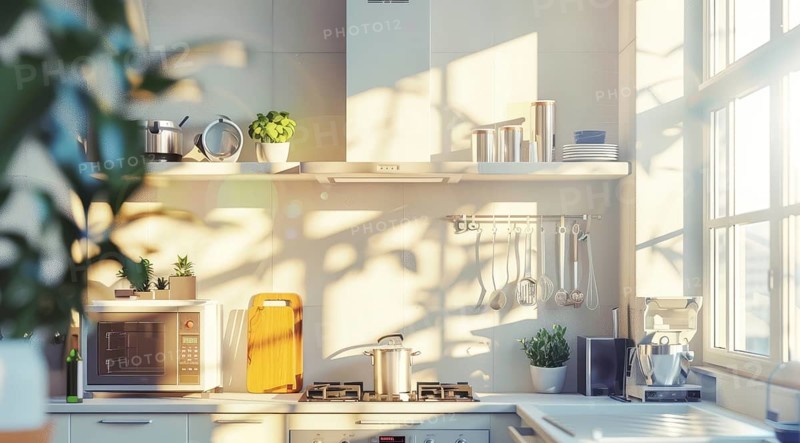 Modern kitchen with a stainless steel refrigerator and oven. Home renovation and upgrades, AI generated