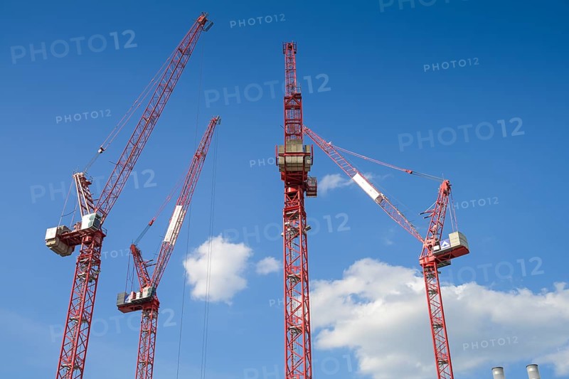 Cranes, construction site, new Covivio high-rise next to the Hotel Park Inn, Alexanderplatz, Mitte, Berlin, Germany, Europe