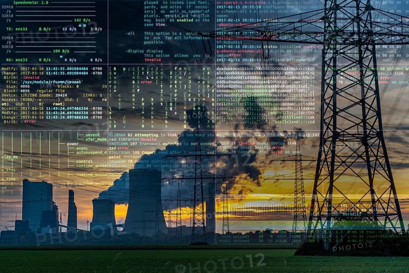 Symbolic image Critical infrastructure, blackout risk, cyberterrorism, lignite-fired power plant, RWE Power AG Niederaussem power plant, sunset, Bergheim, North Rhine-Westphalia, Germany, Europe