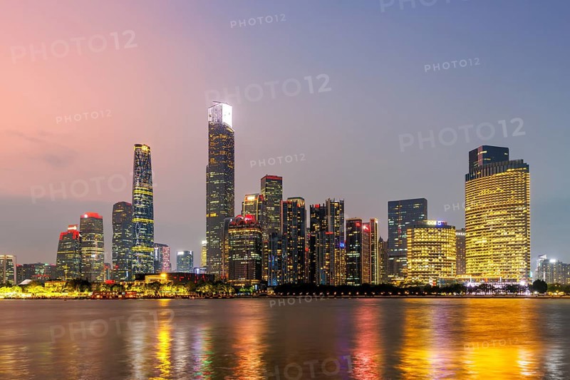 Guangzhou Canton skyline with skyscrapers city centre downtown in the evening in Guangzhou, China, Asia
