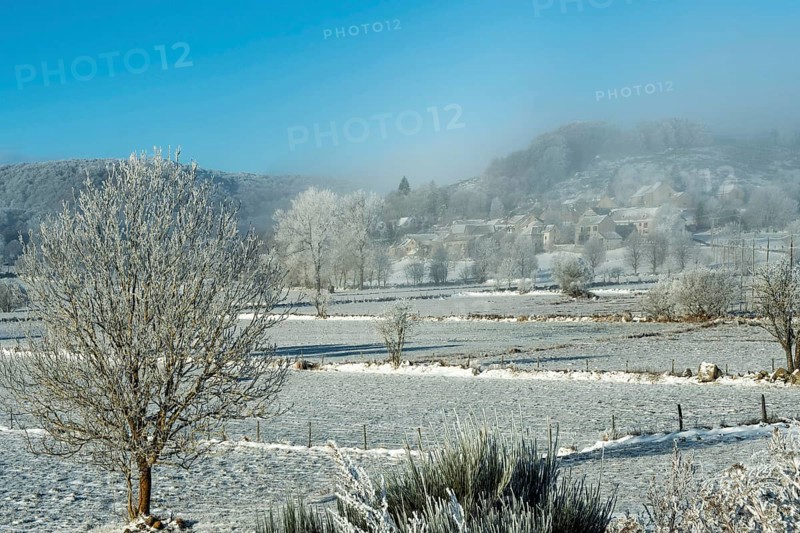 Aubrac plateau in winter. Lozere department. Occitanie. France