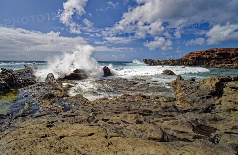 Lava rocks at the Playa de los Ciclos near the Green Lake, Lago Verde, El Golfo, Lanzarote, Canary Islands, Canary Islands, Spain, Europe