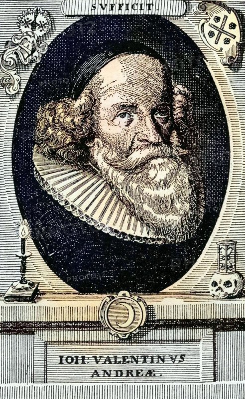 Johannes Valentin Andrea 1586 bis 1684 Deutscher Theologe und Mönch aus dem Buch Der Freimaurer von Eugen Lennhoff, erschienen 1932, John Valentine Andrea 1586 to 1684 German theologian and monk from the book The Freemason by Eugen Lennhoff published 1932, Historisch, digital restaurierte Reproduktion von einer Vorlage aus dem 19. century, Record date not stated