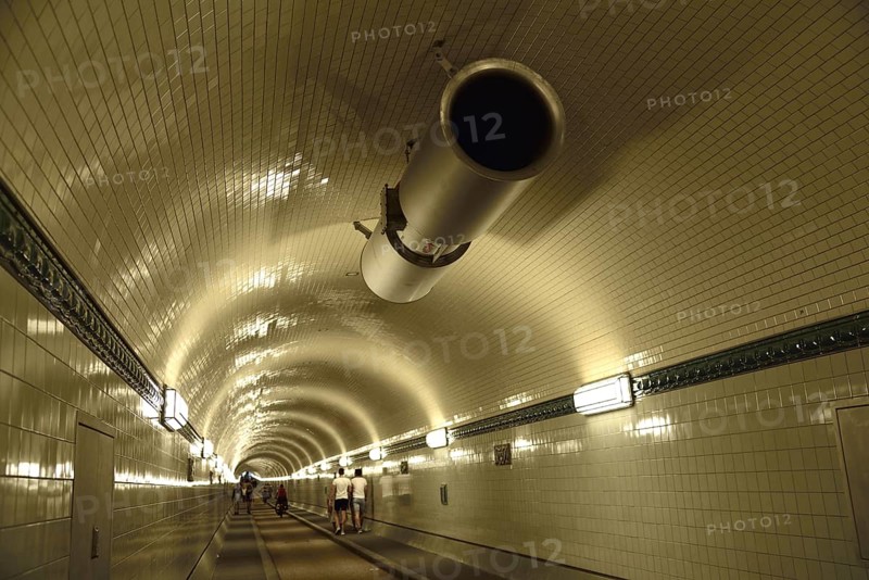 Europe, Germany, Hamburg, City, Harbour, Old Elbe Tunnel under the Elbe, restored east tunnel, interior view, connection between St. Pauli and harbour, built in 1911, ventilation on tunnel ceiling, Europe