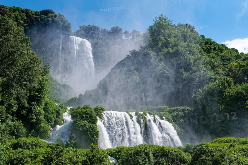 The Cascata delle Marmore, the Marble Falls, is a three-part waterfall artificially created by the Romans. Terni, Umbria, Italy, Southern Europe, Europe