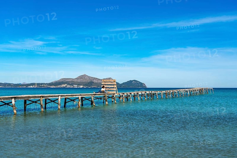 Bay of Alcudia, Platja de Muro, Muro beach, wooden walkway, Majorca, Balearic Islands, Spain, Europe