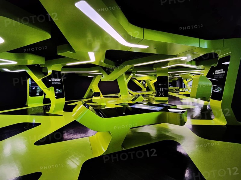 Futuristic exhibition Level Green with three-dimensional network, Autostadt, Wolfsburg, Lower Saxony, Germany, Europe