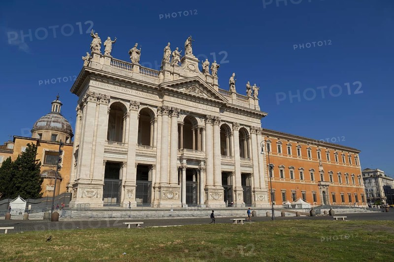 Main façade of the Lateran Basilica, Basilica San Giovanni in Laterano, Cathedral of the Diocese of Rome, Monti district, Rome Italy