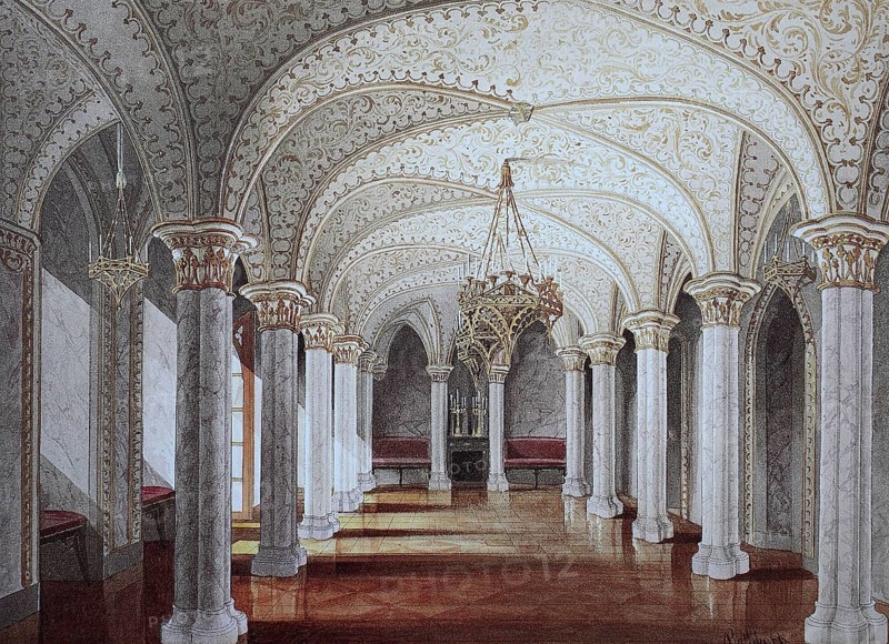 Historic, digitally restored reproduction from a 19th century original, Record date not stated, Marble Hall of Rosenau Castle, 1845, Coburg, Upper Franconia, Bavaria, Germany, Europe