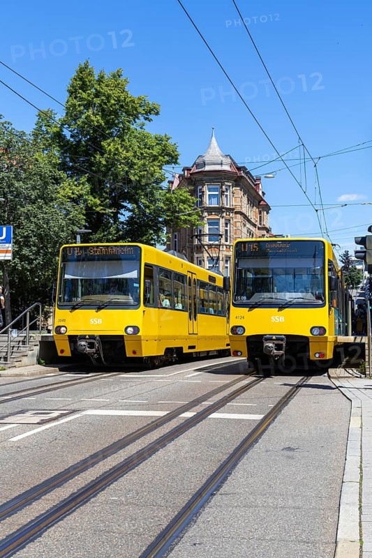 Stuttgart city railway vehicles of type DT 8 public transport on line U15 at the Eugensplatz stop in Stuttgart, Germany, Europe