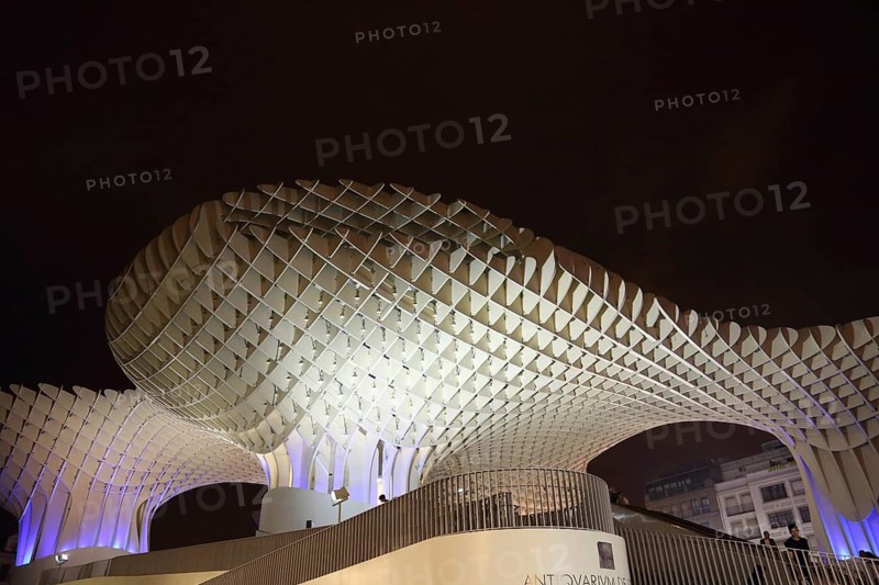 SEVILLE, SPAIN-OCTOBER 17, 2017: Metropol Parasol in Plaza de la Encarnacion, the biggest wooden structure in Europe