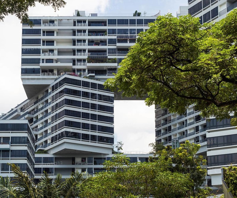 Modern geometric buildings on the streets of Singapore