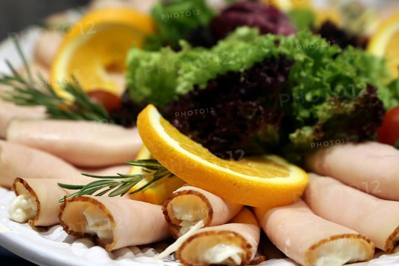 Antipasti: Turkey breast rolls with Waldorf salad