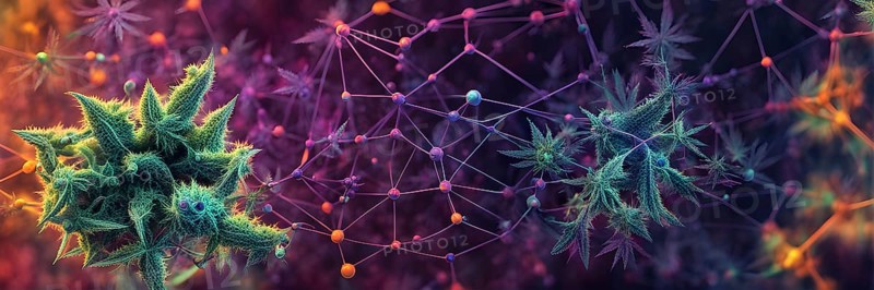Abstract painting of chemical structure of thc and cbd interlocking geometric shapes, AI generated
