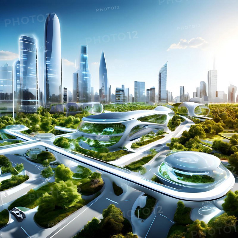 AI generated virtual reality tour highlighting a state of the art futuristic cityscape with interactive holograms