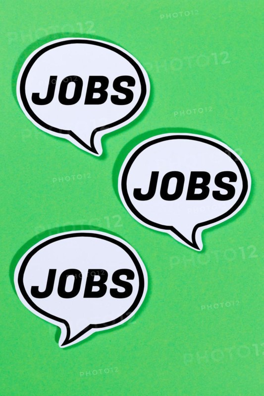 Jobs job as a symbol for work job search in speech bubbles communication business concept talk