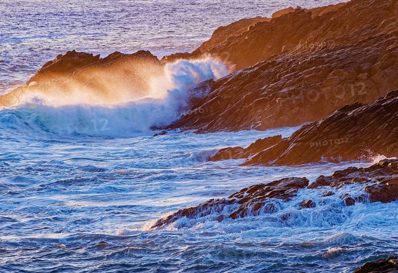 Evening atmosphere on the Cote Sauvage The Wild Coast is a rocky coast on the Atlantic Ocean in the west of the Quiberon peninsula. Cores, Quiberon, Brittany, Morbihan, France, Europe