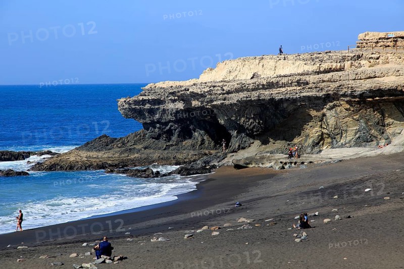 Black sand beach and cliffs at Ajuy, Fuerteventura, Canary Islands, Spain, Europe