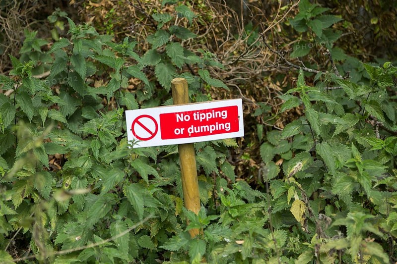 No tipping of dumping sign in countryside, Sutton, Suffolk, England, UK