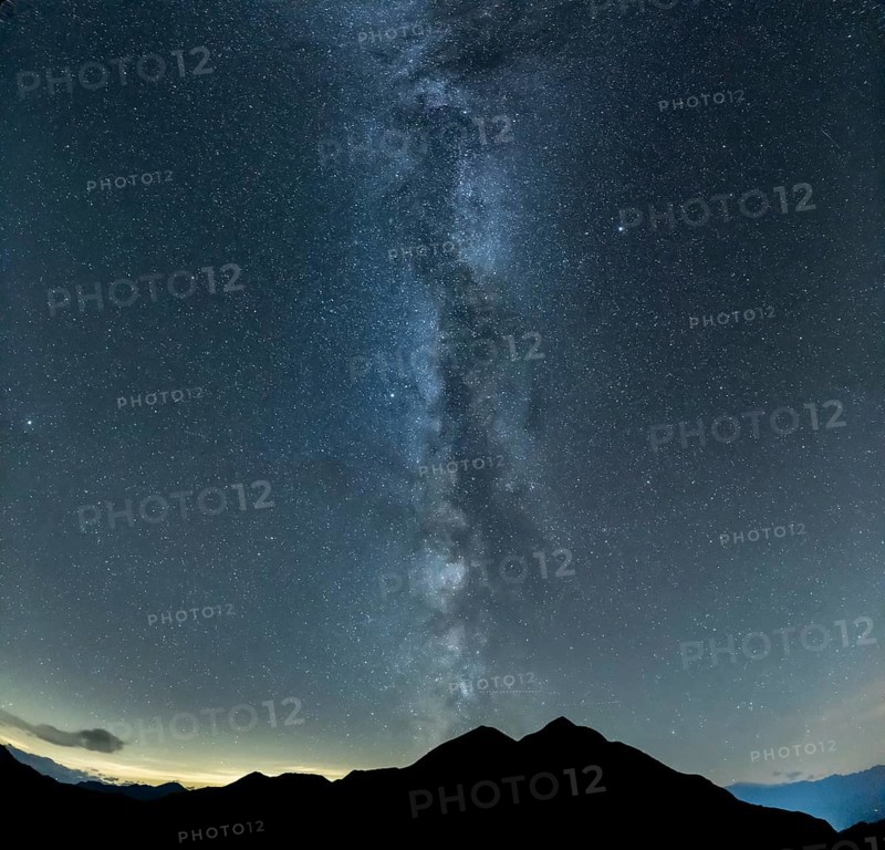 Milky Way and starry sky with Montafon mountains, Tschagguns, Rätikon, Montafon, Vorarlberg, Austria, Europe