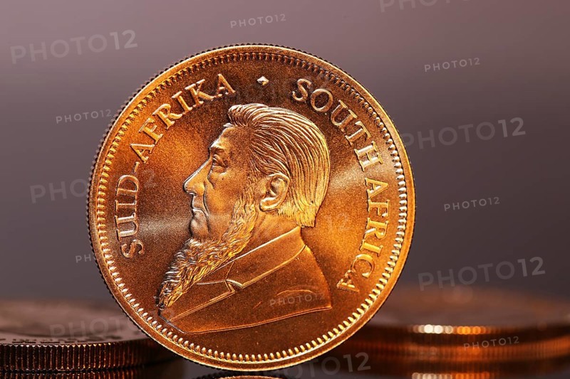 Close-up of Krugerrand gold coins