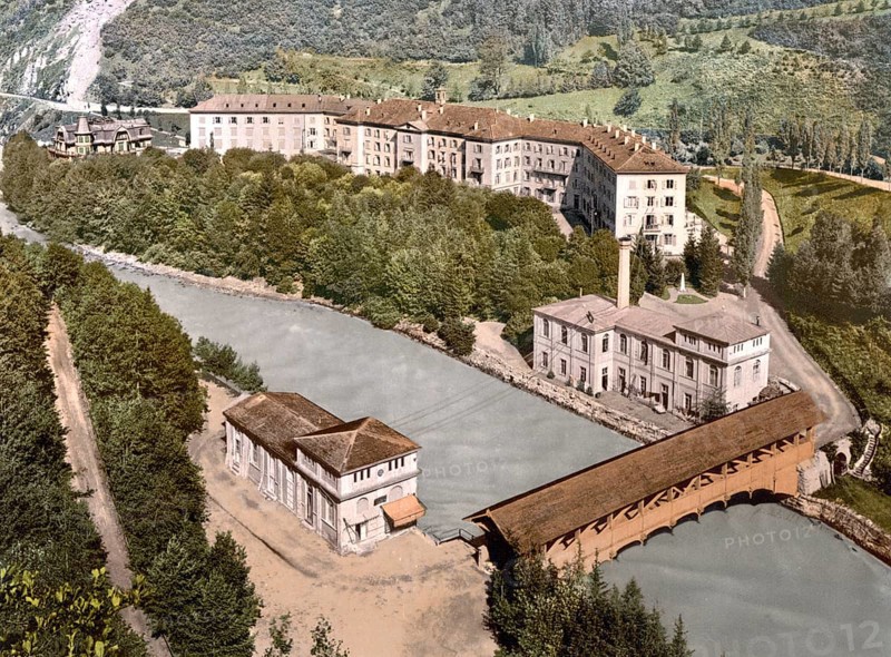 Lower Engadine, Tarasp, spa hotel, Graubuenden, Switzerland, Historic, digitally restored reproduction from a 19th century original, Record date not stated, Europe