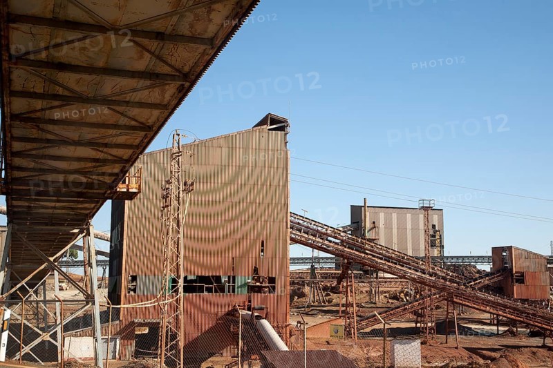 Heavy industry conveyor belts of opencast mineral extraction in the Minas de Riotinto mining area, Huelva province, Spain, Europe
