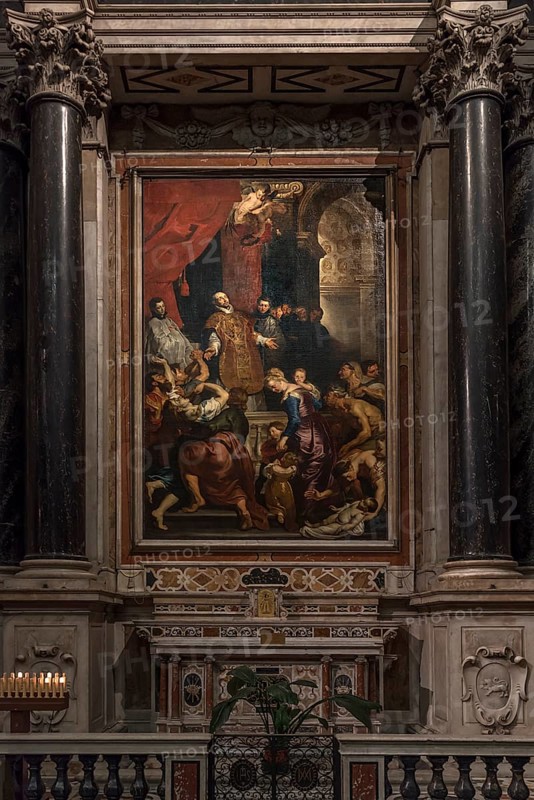 The Baroque painting by Peter Paul Rubens, 1577-1640, Miracle of St Ignatius of Loyolavon, hangs in the Chiesa del la Gesù, Genoa, Italy, Europe