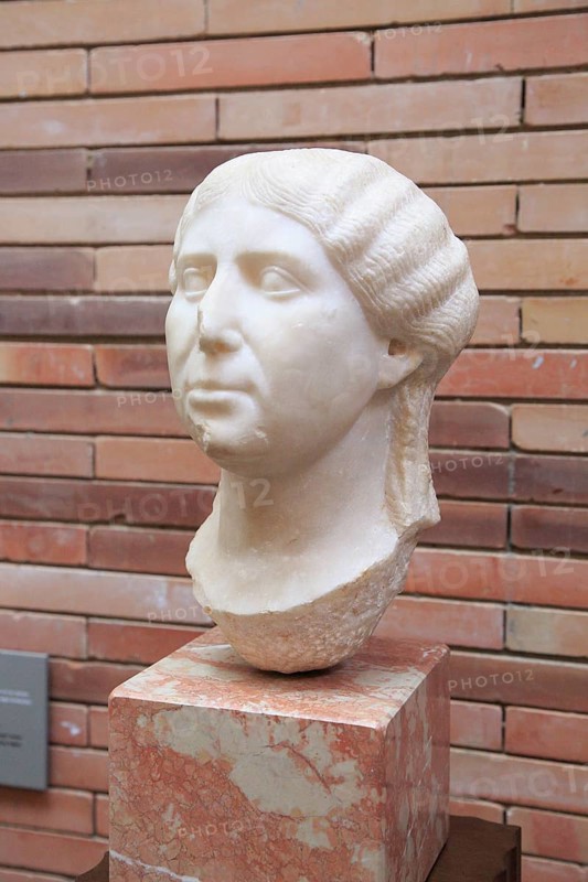 Bust of woman, Museo Nacional de Arte Romano, national museum of Roman art, Merida, Extremadura, Spain 1st century AD