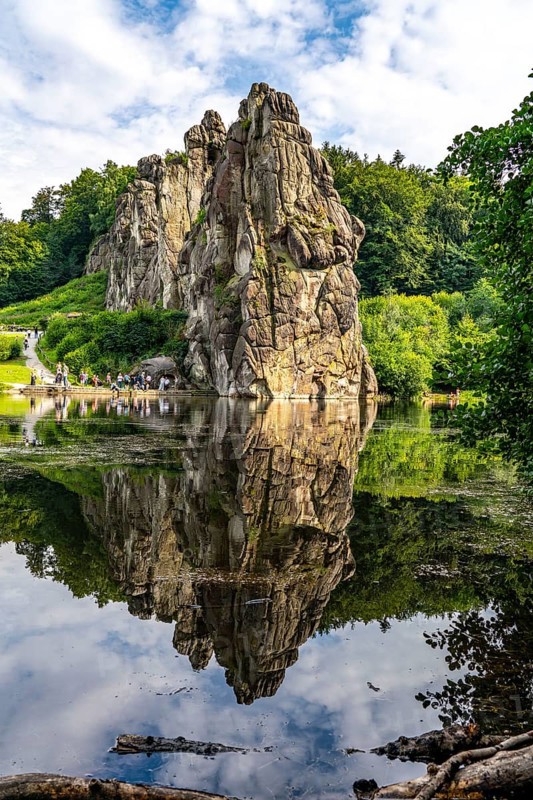 The Externsteine, a sandstone rock formation, Wiembecketeich, in the Teutoburg Forest, near Horn-Bad Meinberg, Lippe district, North Rhine-Westphalia, Germany, Europe