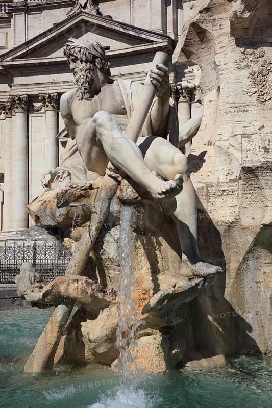 River God of the Nile at the Fountain of the Four Rivers, Fontana dei Quattro Fiumi, Piazza Navona, Parione neighbourhood, Rome, Italy, Europe