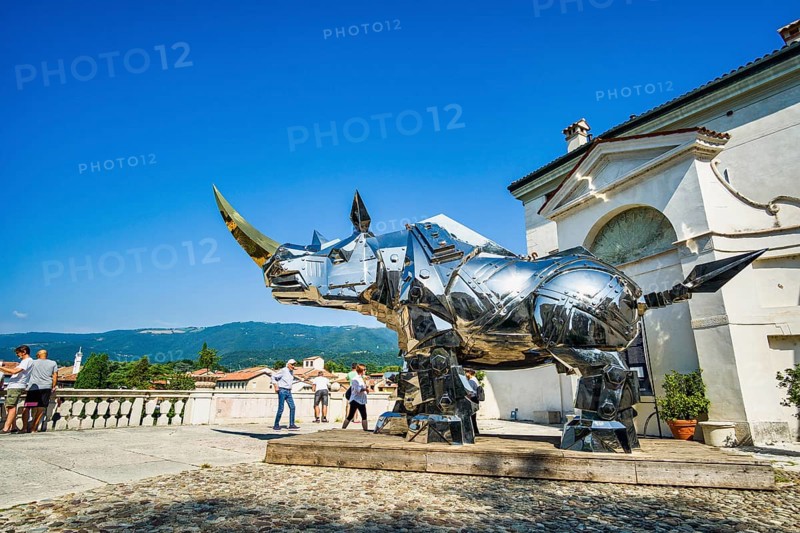 King Kong Rhino, steel sculpture, Palazzo Sturm, Bassano del Grappa, Veneto, Italy, Europe