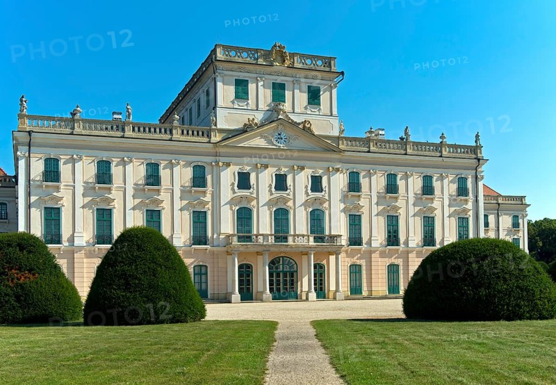 Eszterhazy Palace, also known as Eszterháza Palace or Fertöd Palace, palace view from the French Garden, Esterhazy, Fertöd, Hungary, Europe