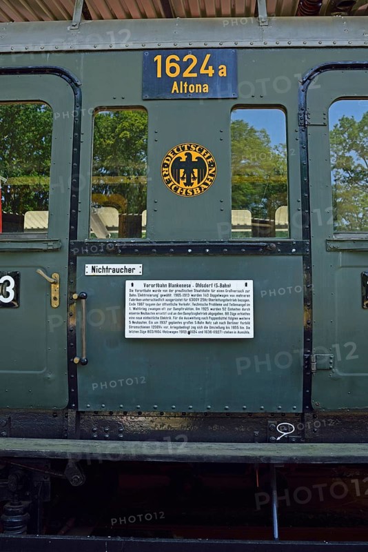 Europe, Germany, Aumühle, Holstein, Duchy of Lauenburg district, Hamburg metropolitan region, Aumühle engine shed museum railway, open-air site, wagons, German Reichsbahn, Blankenese Ohlsdorf suburban railway, S-Bahn, No. 1624b, built in 1927, Hamburg, Hamburg, Federal Republic of Germany, Europe